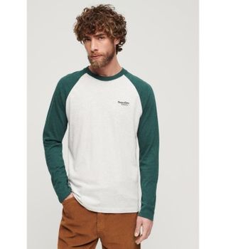 Superdry para hombre. M6010801A Camiseta de béisbol de manga larga Essential blanco, verde (M), Casual, Algodón