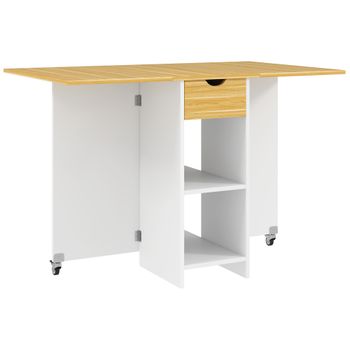HOMCOM Mesa de Comedor Plegable para 2-4 Personas con 2 Alas Abatibles, Cajón y Estantes, Roble   Aosom España