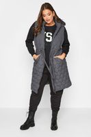 chaleco acolchado midi gris con capucha mujer curvy y tallas grandes yours