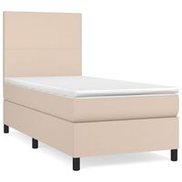 cama individual  cama para adulto  cama box spring con colchon cuero sintetico capuchino 90x190 cm