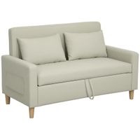 homcom sofa de 2 plazas tapizado en lino sintetico con espacio de almacenaje 2 almohadas y patas de madera 135x71x84 cm beige   aosom espana