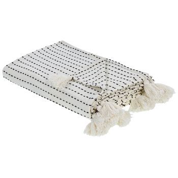 Colcha Decorativa Ropa De Cama Algodón Con Borlas Blanco Crema 150 X 200 Cm Modar