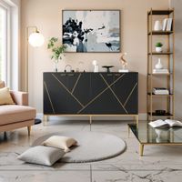 aparador de diseno negro con motivos geometricos dorados