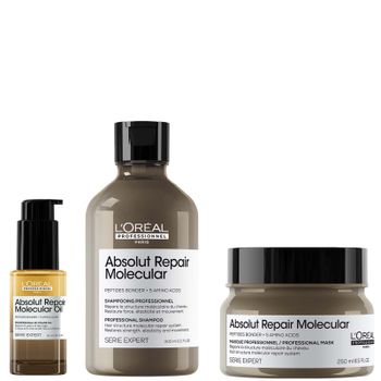 L'Oréal Professionnel Absolut Repair Molecular Shampoo 300ml, Hair Mask 250ml & Bi-Phase Hair Oil for Damaged Hair 30ml