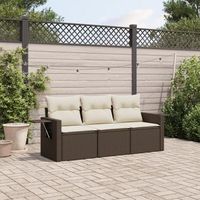 conjunto sofas de jardin 3 uds  mueble jardin mesa y sillas y cojines ratan sintetico marron cfw504093