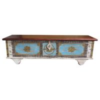 baul de madera azul 146x40x45h cm