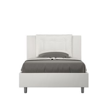 Cama De Una Plaza Y Medio  Sin Somier Acolchada 120x200 Cuero Sintético Blanco Annalisa