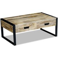 mesa de cafe - mesa de centro con 2 cajones madera maciza mango 100x60x40 cm