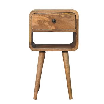 Mesita De Noche Baja Curva De Madera Maciza, Mueble Artesanal, Mini Roble.