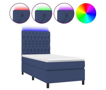 Cama box spring colchón y luces led tela azul 90x200 cm diseño de botones