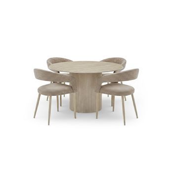 Mesa Redonda Petra 120cm, Cambria + 4 Sillas, Beige