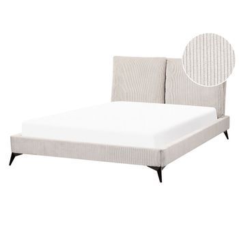 Cama Con Somier Moderno Tapizado De Pana Somier De Listones Cabecero Acolchado 140 X 200 Cm Beige Claro Melle