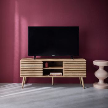 Mueble tv 2 puertas correderas, madera acanalada, color natural