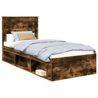 estructura de cama con colchon roble ahumado 75 x 190 cm