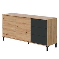 aparador moderno con 2 puertas y 3 cajones mueble tv salon buffet cocina cm 154x41h74 color roble efecto nudos y antracita