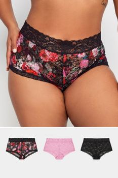 Yours Juego 3 Bragas De Encaje: Rosa, Negra Y Floral