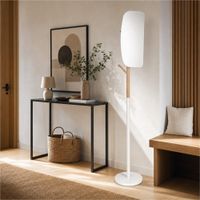 perchero con espejo de madera y acero blanco 33x33x185 cm