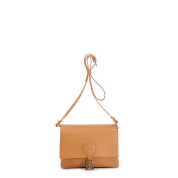 bolso de hombro dollar de piel con solapa y bandolera ajustable tan