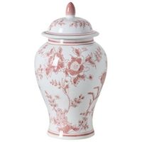 jarron con tapa para flores florero accesorio decorativo de porcelana blanco y rojo sewilla