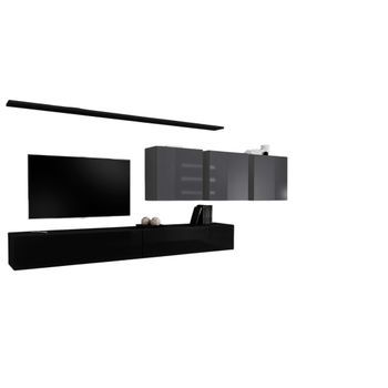 Conjunto De Muebles De Salón Switch Vii Diseño, Color Negro Y Gris Brillante.
