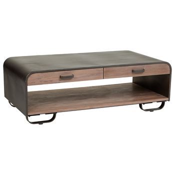 Mesa De Centro De Madera Y Metal Negro 120x62x41
