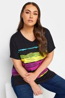 yours camiseta negra de pico franjas de color mujer curvy y tallas grandes yours