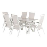 conjunto de mesas y sillas para exterior aluminio resistente aluminio y textilene color blanco mesa 190x90x75 silla110x57x70