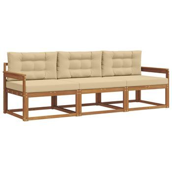 Conjunto De Sofás De Exterior Con Cojín 3 Piezas | Mueble De Jardín Natural Y Beige