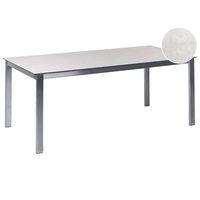 mesa de comedor de jardin de 6 plazas 180 x 90 cm tablero de cristal ceramico templado estructura de acero inoxidable blanco cosoleto