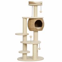 pawhut rascador grande 132 cm de alto rascador para gatos con cueva de junco postes rascadores cama 3 bolas de juego correa antivuelco 1-2 gatos hasta 6 kg