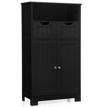Costway Armario del Baño con una Repisa Abierta 2 Puertas y 2 Cajones para Salón Baño Habitación Casa Oficina Negro 60 x 30 x 109 cm