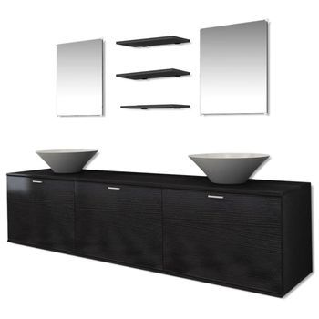 Conjunto De Muebles De Baño Y Lavabo 8 Piezas Negro Vidaxl