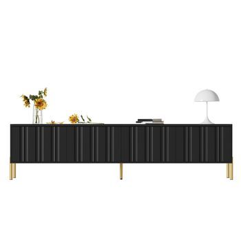 Mueble De Tv Negro 190 Cm, Mesa De Tv Con Patas Doradas Y 4 Puertas, Mdf, Negro