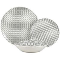 vajilla 18 pzs porcelana gris estampada plato llano diam27cm