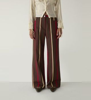 LAAGAM para mujer. M4041 Pantalón Leroy de sarga a rayas marrón (38), Casual, Algodón, Clásico