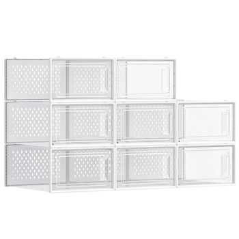 Cajas de Zapatos Plástico Plegable y Apilable, Transparente + Blanco / 8 x Caja de zapatos