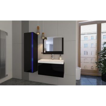 Conjunto De Muebles De Baño Negro Colección Bird, Columna, Mueble Bajo Lavabo De 80 Cm, Espejo.