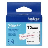 brother btag-232 cinta no laminada roja sobre blanca 12 mm original