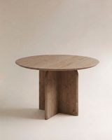 mesa de comedor redonda de madera maciza en tono envejecido 110x752cm
