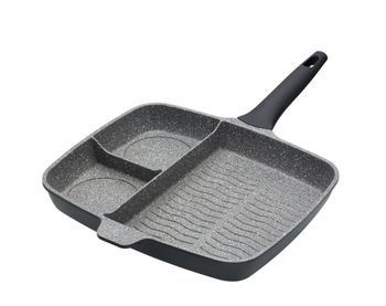 Sartén grill 3 cuerpos en fundición de aluminio gris y negro