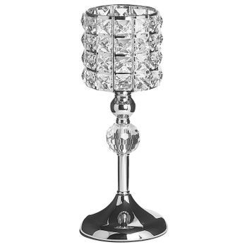 Portavelas Candelabro Metal Plateado Piedras De Cristal Tachuelas Moderno Avord