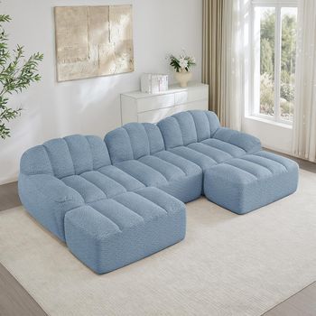 Sofá Modular 3 Plazas U 2 Chaise Longues Espuma Alta Densidad 32d Asiento Profundo Tela Suave Azul
