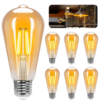 Aigostar ST64 Bombilla Edison Estilo Vintage. Bombilla Led E27 (Casquillo Gordo, 10W (Equivalente A 77W), Bombilla De Filamento Led Blanco Cálido (2200K). Ángulo De Haz 360º. No Regulable. Pack 6 Uds