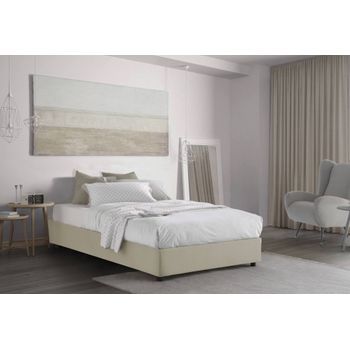 Talamo Italia Cama Individual Y Media Con Contenedor Silvia Sommier, Made In Italy, Cama Con Revestimiento De Tela, Apertura Frontal, Con Colchón De 120x190 Cm Incluido, Beige