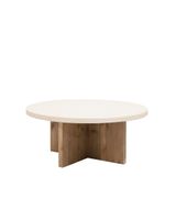mesa de centro redonda de microcemento blanco y envejecido o60x33cm