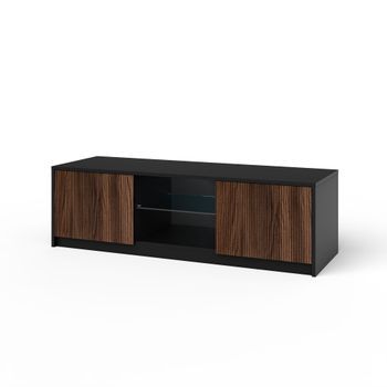 Mueble De Tv Budapest Negro/roble Río En Melamina Y Mdf Acanalado