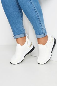Deportivas Anchas Blancas Con Plataforma Y Cremallera