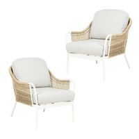 pack 2 sillones para jardin ratan sintetico tipo trenzado aluminio y ratan sintetico redondo color blanco envejecido 70x78x83 cm