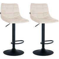 juego de 2 taburetes de bar en terciopelo crema base de metal negro regulables en altura y reposapies tdb10625