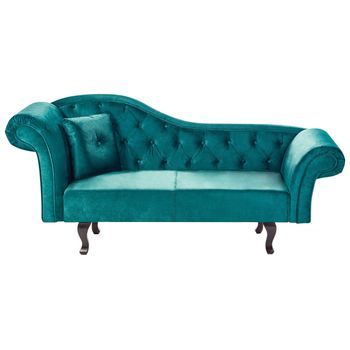Chaise Longue Retro Tapizado En Terciopelo Verde Esmeralda Acolchado Versión Izquierda Con Cojín Lattes Ii